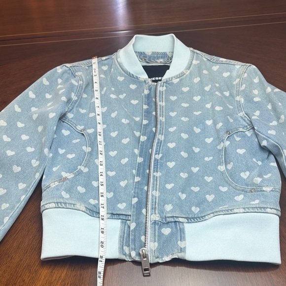 Diesel Light Blue Denim Bomber Jacket with White Heart Print Size S - Picture 5 of 10